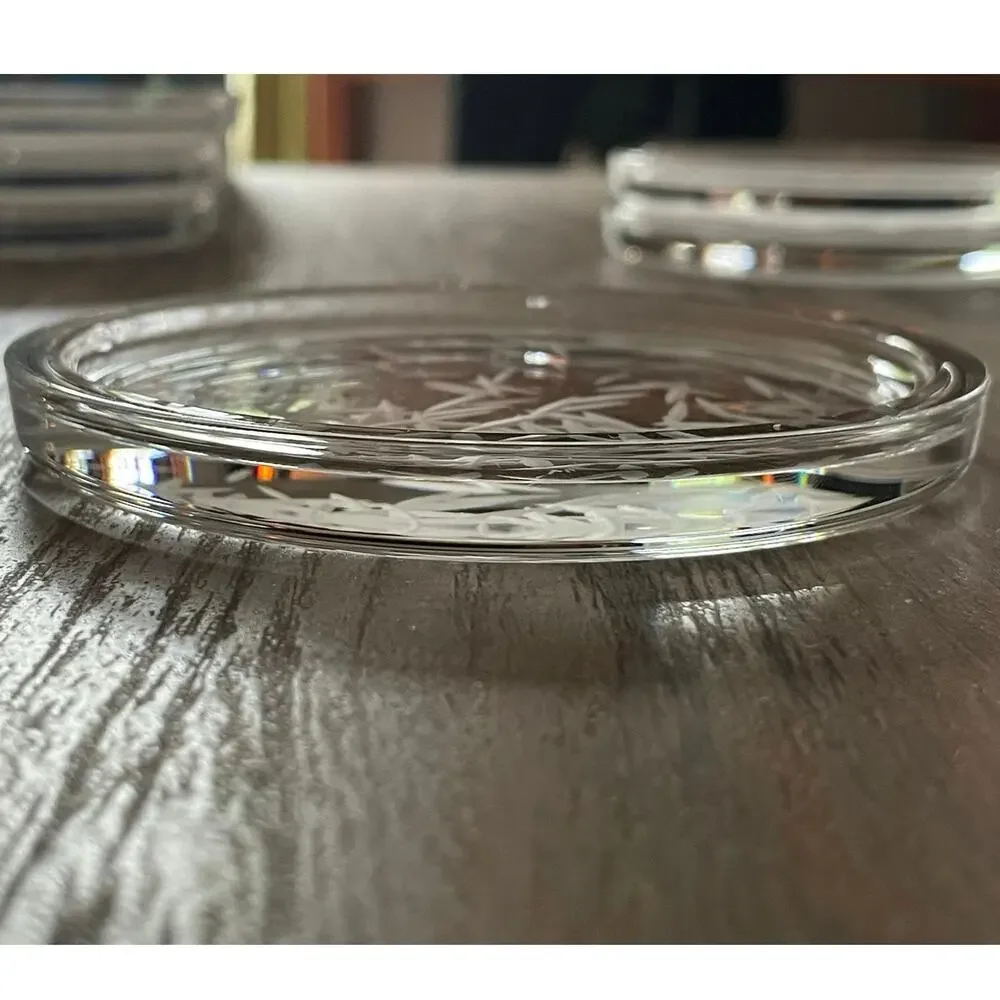 Vintage Set of 6 Salviati Venezia Crystal Coasters Etched Murano Art Glass MCM